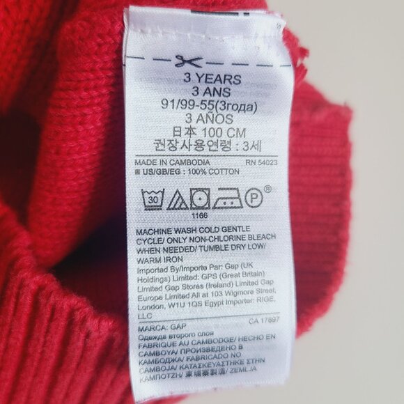 Baby Gap Toddler Cable Knit Sweater Dress 3T Red Long Sleeve Ribbed Cuffs Cotton - Picture 7 of 8